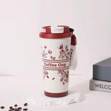 1 Pc 316 Stainless Steel Vacuum Insulated Water Bottle With Carry Strap, Lily Flower Pattern Coffee Cup, Portable Double-Wall Tumbler With Straw, Unisex Office Cup Back To School