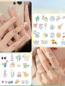 夏季迷你小图彩色纹身贴纸高级手指多巴胺可爱彩绘贴纸