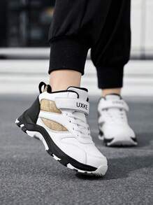 1 Pair Kids Boys Sports Shoes With PU Leather Upper And Hook And Loop Design, Boys Basketball Shoes, Outdoor Hiking Sneakers, Suitable For All Seasons