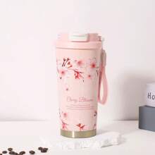 1 Pc 316 Stainless Steel Vacuum Insulated Water Bottle With Carry Strap, Lily Flower Pattern Coffee Cup, Portable Double-Wall Tumbler With Straw, Unisex Office Cup Back To School