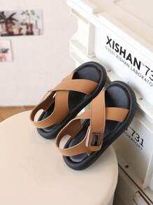 صنادل بنية للأولاد الأطفال، صنادل بيضاء بسيطة للأطفال الصغار، صيفية