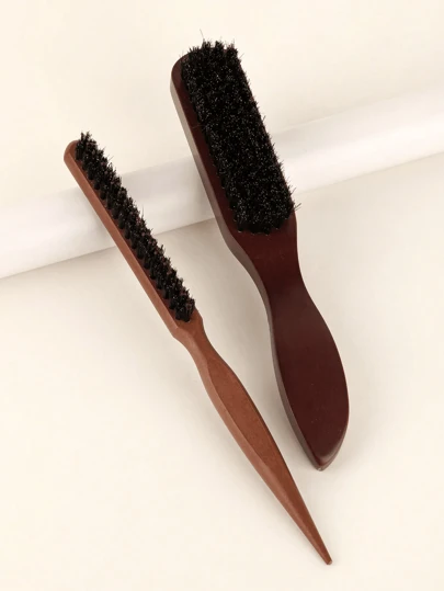 1/2pcs Set, Oil Comb And Hair Comb, Solid Color, Men's Oil Hair Beard Brush Solid Wood Long Handle Beard Brush Bristle Clean Brush