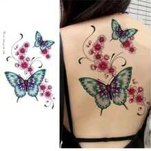 1pc Butterfly & Flower Juice Tattoo Sticker, Semi-Permanent Botanical Arm Tattoo - Multicolor - View 2