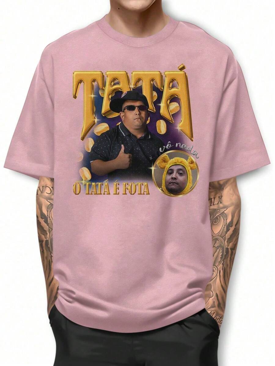 Camisa Camiseta Basica Tata Fota Meme 100% Algodao Manga Curta - Rosa Bebê - Visão 1