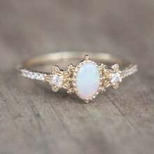 优雅戒指 14K 镀金镶嵌闪亮蛋白石订婚结婚珠宝适合女性搭配日常服装派对配饰