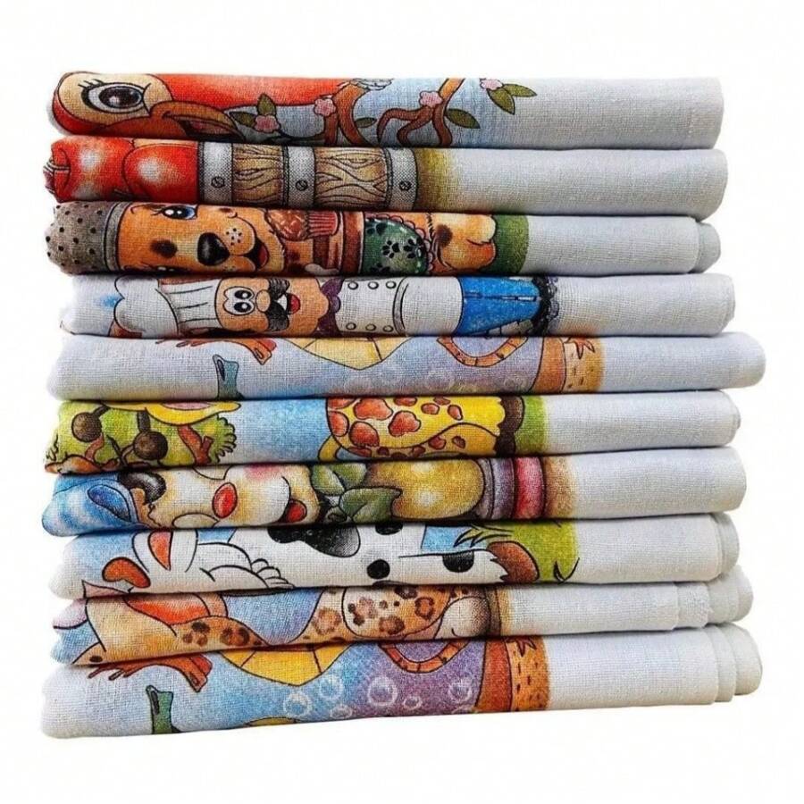 10 Panos De Prato  35 cm X 60 cm Estampado Lindo 100% Algodão Oficial Com Bainha