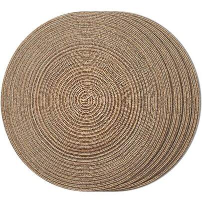 4 件/6 件/8 件/15 英寸圆形编织餐桌垫，可洗厨房餐垫，适合家庭聚会、婚礼派对（咖啡棕色）