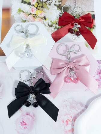 1 Cherry Pendant With Cute Bow Pearl Bag Pendant, Bag Accessories Cherry Bow Keychain, Cute Cherry Beaded Bracelet Keychain, Vintage Charm Wallet Bag Backpack Car Accessories For Women And Girls, Ribbon Bow Cherry Pendant Is Suitable For Friends, Relatives, Lovers