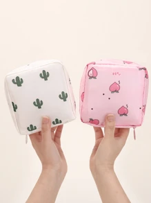 1pc Cartoon Printed Cute Feminine Sanitary Pad Bag, Zipper Closure Portable Lightweight Storage Pouch, Waterproof Small But Spacious Coin Purse, Multi-Purpose Organizer Bag, Gift For Women - Multicolor - View 7