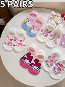 Sanrio Melody,‌,‌ ,,,Badtz-Maru,, 5 Pairs Women And Men's/Couple Boat Socks, Personalized, Funny, Happy,Colorful, Creative Anime Cartoon Design, Holiday Gift, Comfortable And Breathable, Improve Family Atmosphere, Fashionable And Suitable For Both Men And Women. Interesting Socks, Crazy, Anime, Multi-Color Socks Without Cardboard - Multicolor - View 1