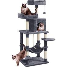 150cm Large Cat Tree Scratching Posts With Condos/Hammock Cat Climbing Tower Centre For Indoor Cats, Dark Grey - Dark Grey - View 1