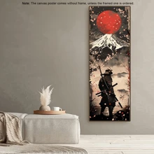 1 件《孤独的武士》挂轴海报 - 充满活力的红日与白雪皑皑的山脉帆布墙艺术、樱花背景、现代动漫装饰，适合室内/室外空间，带或不带框架，大学宿舍公寓装饰，酒店、家庭、客厅、卧室、浴室和办公室墙壁装饰的礼物 - 彩色 - 查看 3
