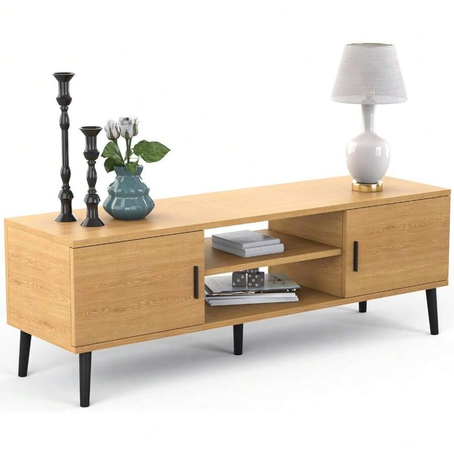 TV Stand Entertainment Media Center For TV's Up To 65" W/Storage Cabinets