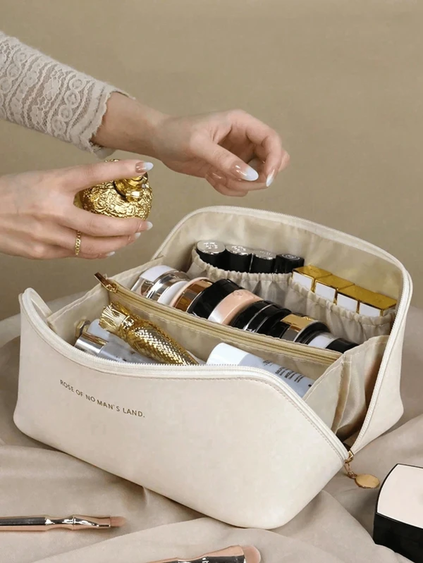 1 Pieza Bolsa de Cosméticos Impermeable de Gran Capacidad de PU para Herramientas de Belleza y Artículos de Tocador de Mujer, Bolsa de Aseo Multifuncional para Viaje, Organizador de Maquillaje, Estuche de Cosméticos, Bolsa de Cuidado de la Piel, Neceseres de Viaje, Artículos Esenciales de Crucero, Artículos Esenciales de Dormitorio, Accesorios de Baño, Organizador de Maquillaje de Verano