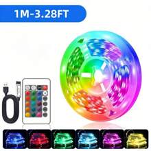 1pc 2M-30M USB 5V RGB LED Strip Light With Remote Control, Self-Adhesive LED Tape Light With 16 Color Changing And 4 Dynamic Modes, Suitable For Room Lighting, TV, Kitchen, Party, Bar, Corridor Decoration - Multicolor - View 15