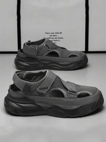 （情侣套装）男士凉鞋，女士凉鞋，户外休闲鞋，软底舒适厚底防滑，魔术贴可调节搭扣，夏季户外沙滩鞋，涉水鞋 - 灰色 - 查看 4