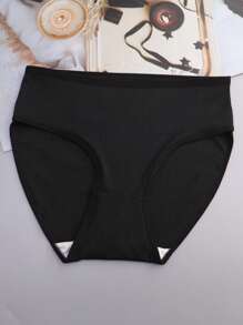 4 件装女士高腰牛奶丝运动三角裤内裤，黑色 - 黑色 - 查看 6