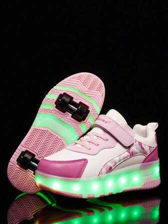 Lighted Skate Shoes, 4-Wheel Dual-Use Roller Shoes, Fashion LED Light Up Outdoor Kids Shoes, Lightweight Fashionable Leisure Sports Skating Sneakers For Teenagers