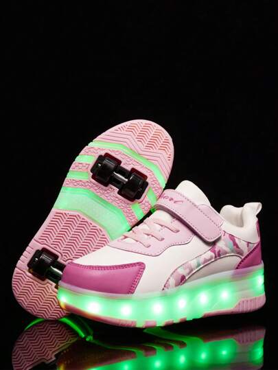 Lighted Skate Shoes, 4-Wheel Dual-Use Roller Shoes, Fashion LED Light Up Outdoor Kids Shoes, Lightweight Fashionable Leisure Sports Skating Sneakers For Teenagers