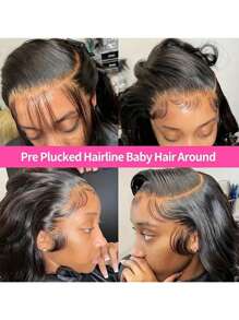 13 * 4 前蕾丝假发,周围有婴儿头发,黑色自然色,预烫发际线,波浪长发,适合各种人种,日常派对使用,透明蕾丝无胶,8-36 英寸 - 黑色 - 查看 8