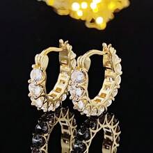 1 对女士 U 形全铺镶方晶锆石花边环状耳环，小众设计，优雅时尚百搭简约风格耳环适合宴会、派对、晚宴、度假、休闲等场合 - 銀色 - 查看 1