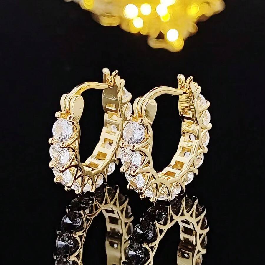 1 对女士 U 形全铺镶方晶锆石花边环状耳环，小众设计，优雅时尚百搭简约风格耳环适合宴会、派对、晚宴、度假、休闲等场合 - 銀色 - 查看 1