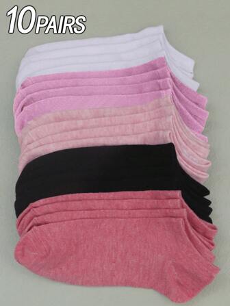10 双女式白色和粉色简约时尚内衬袜，百搭，柔软，舒适，吸湿排汗，夏季