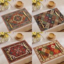 Boho Placemats Set Of 4/2 Pcs Bohemian Carpet Vintage Orange Grey Floral Linen Washable Kitchen Dining Table Mats Stain Heat-Resistant Desktop Decor Place Mats For Home Party Indoor 12x18 In