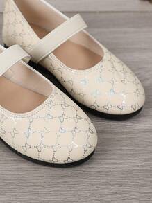 1 Pair Black Plus Size Girls' Flat Shoes, PU Material With Shiny Silver Pattern Decor, Strap Elastic Design, Round Toe, Soft & Comfortable Sole, Fashion Princess Shoes Suitable For 3-12 Years Old Girls, Daily, Party, Travel, Indoor & Outdoor Wear, Spring/Autumn 2026 New Arrival - Beige - View 7