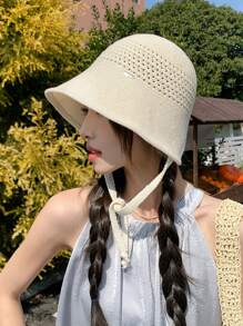 1pc Women's Solid Color Drawstring Hood, Spring/Autumn Fashionable Metal Decor Versatile Casual Sun Protection Bucket Hat, Suitable For Outdoor Shopping And Walking, Summer Beach Hats Hats For Women - A - View 14