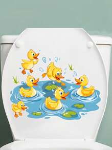 1 Piece Of Cartoon Duck Playing Water Toilet Stickers, Bathroom Toilet Beautification Decoration Toilet Lid Stickers, Bathroom Entrance Home Decoration Beautification Wall Sticker, Vinyl Decal For Home Decorations, Toilet Decoration Items Refresh Your Home Bathroom Decor Fall Decor