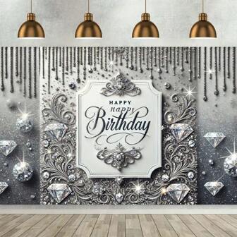 1 Elegant Sparkling "Happy Birthday" Background Banner - Luxurious Polyester Wall Decoration With Crystal And Diamond Patterns, Perfect For Home, Office, And Outdoor Celebrations - No Electricity Required, Birthday Party Decoration