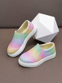 1 Pair Kids Casual Rainbow Glitter Slip-On Flat Shoes For Girls - Multicolor - View 1
