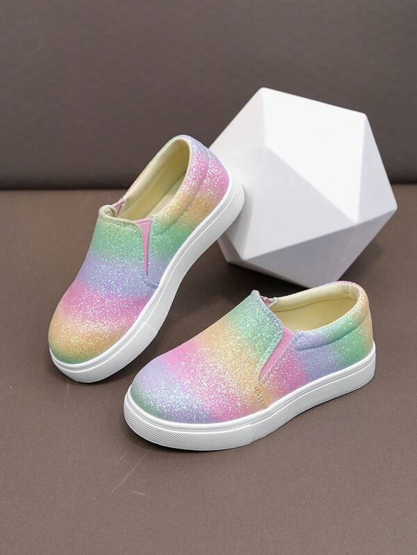 1 pereche de pantofi plat cu sclipici curcubeu casual pentru copii pentru fete
