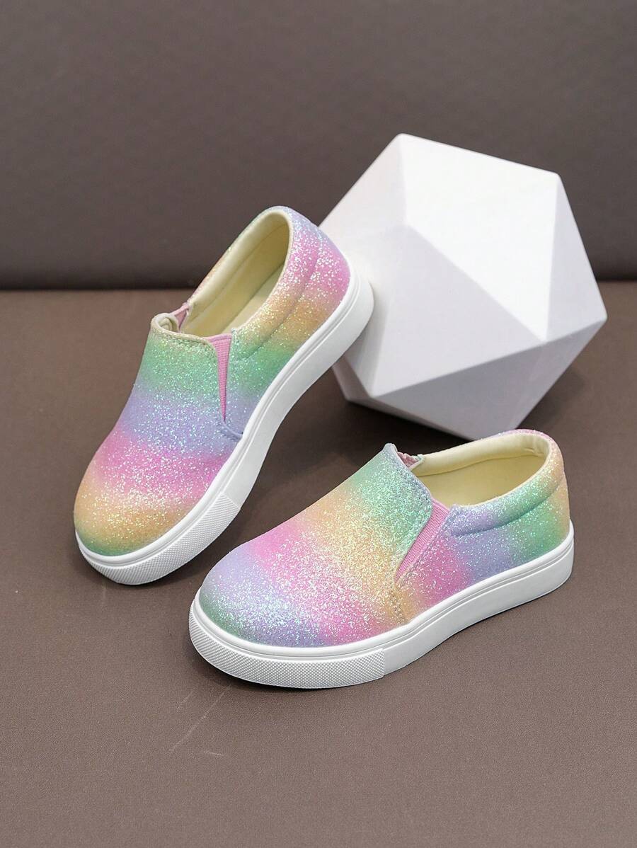 1 Pair Kids Casual Rainbow Glitter Slip-On Flat Shoes For Girls - Multicolor - View 1