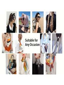 1 件女士仿丝印花 70 厘米时尚简约方形围巾，适合商务会议、休闲旅行、节日和派对