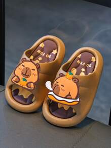 1 Pair Kids Summer PVC Indoor Slippers With Cute Animal Capybara Design - Brown - View 4