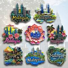 1/2pcs Malaysia Petronas Twin Towers Kuala Lumpur Travel Souvenir Refrigerator Magnet, Tropical Rainforest Hibiscus Blue Lake Home Decor Magnets, Meaningful Creative Gift For Office, Kitchen, Cabinet, Southeast Asia Trip Durian Car - Multicolor - View 4