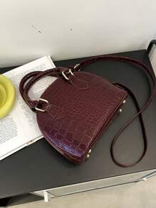 Bolso de mano de concha con estampado de cocodrilo, adecuado para uso diario - Burdeos - Ver 6