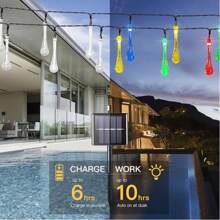 1 pieza Luces de cadena LED con forma de gota de agua solares, impermeables, con efecto de parpadeo de estrellas, para decoración navideña, otoñal, para interiores y exteriores