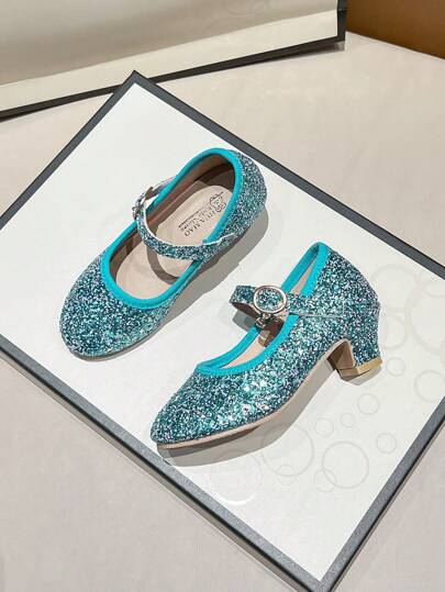 Children's Shiny Glass Princess Shoes, Soft Sole, Suitable For Girls' Chorus Performance, Flower Girl, Little Princess, New Fashion Sparkling High Heel Shoes