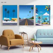 1pc Japan Beach City Summer Hiroshi Nagai Vaporwave Prints Posters Wandkunst Canvas Schilderij Nordic Wandfoto's Woonkamer Decor Geen Lijst