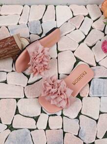 Girl's Flower Slipper, Open Toe Flat Casual Beach Sandal, Versatile - Pink - View 8