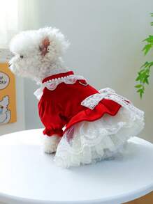 1 pieza Ropa para mascotas, Vestido de terciopelo lindo y elegante para cachorros/gatitos, Adecuado para perros pequeños, Rojo