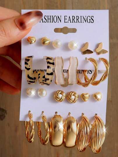 24pcs Fashion Hoop Earrings Set For Women, Faux Pearl Stud Earrings, Suitable For Daily And Party Wear