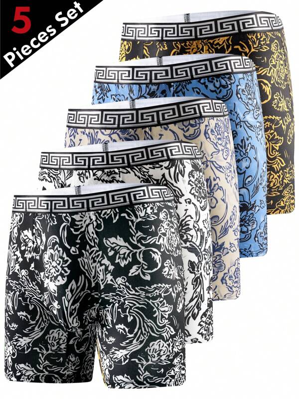 Set de 5 calzoncillos tipo bóxer largos para hombres, delgados y transpirables