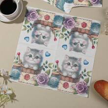 Printed Napkins Series, Colored Square Handkerchief Paper Napkins, High-End For Hotel, Party, Ceremony, Wedding, Birthday, Disposable Gifts Graduation - Cat - View 2