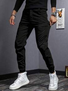 1pc Boys & Teenagers' Casual Versatile Sports Drawstring Pocket Sweatpants, Spring/Summer/Autumn/Winter - Black - View 2