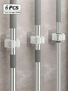 6pcs/Set Creative Mop Holder Wall-Mounted Hooks, Suitable For Hanging & Storing Mops, Brooms, Ideal For Bathroom, Kitchen, Garden, Cleaning Tool Organization (6/4/3/2/1pc, Random Color)