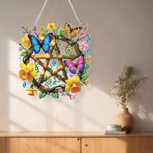 Kit de pintura de diamantes DIY con diseño de atrapasueños y mariposa - Juego de colgante de arte de gemas acrílicas con puntas de taladro de formas únicas, para decoración de pared del hogar, manualidades y suministros